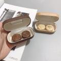 contact case for travel portable contact case with mirror rectangle, lovely and colorful, especially elegant 4-piece set Wood grain contact lens case compact eye. 