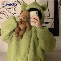 Imitation Lambswool Outerwear Zipper Closure Fall Winter Thickened Plush Cardigan Jacket. 