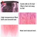 Long Synthetic Corn Wave Ponytail Extension Clip In Ombre Red Pink Color Curly Wavy Hair Extensions Tie Up Ponytail Hair Piece.