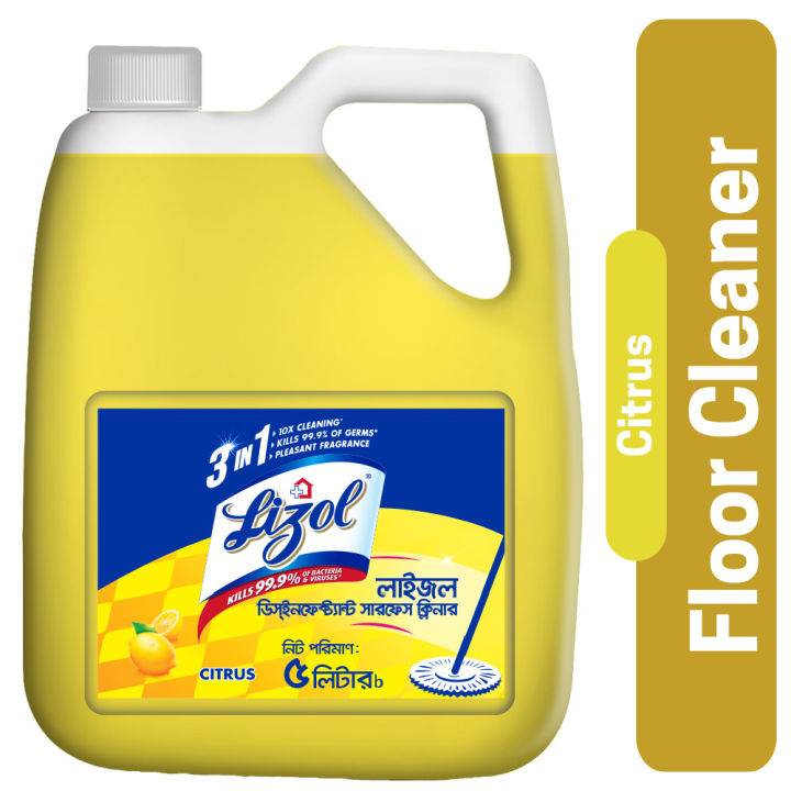 Lizol Disinfectant Floor & Surface Cleaner 5L Citrus, Super Saver Pack, Kills 99.9% Germs