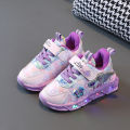 Fashion New Style Children Led Shoes Popular Brand Kids Girls Sneakers Disney Elsa Princess Lighting Shoes Casual Sports Shoes.