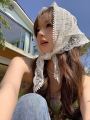 French White Rustic Style Head Scarf Lace Triangle Scarf Hair Band French Wrap Head Summer Sunscreen Thin Section Head Scarf Breathable Versatile Fashion Fluttering Ribbon Silk Scarf. 