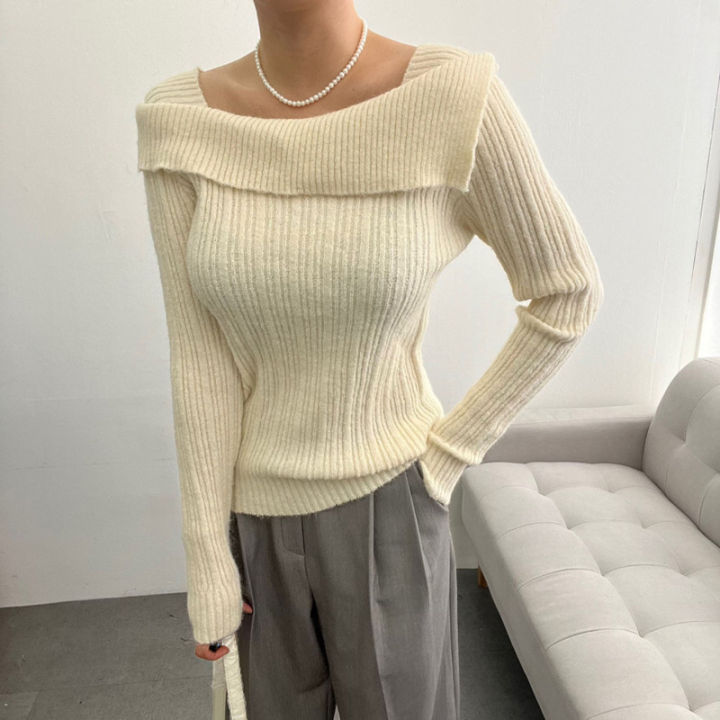 Design%20Sense%20Niche%20Thickened%20off-Shoulder%20Bottoming%20Shirt%20Women's%20Autumn%20and%20Winter%20High-Grade%20off-Shoulder%20Sweater%20Inner%20Sweater%20Top%20-%20Image%203