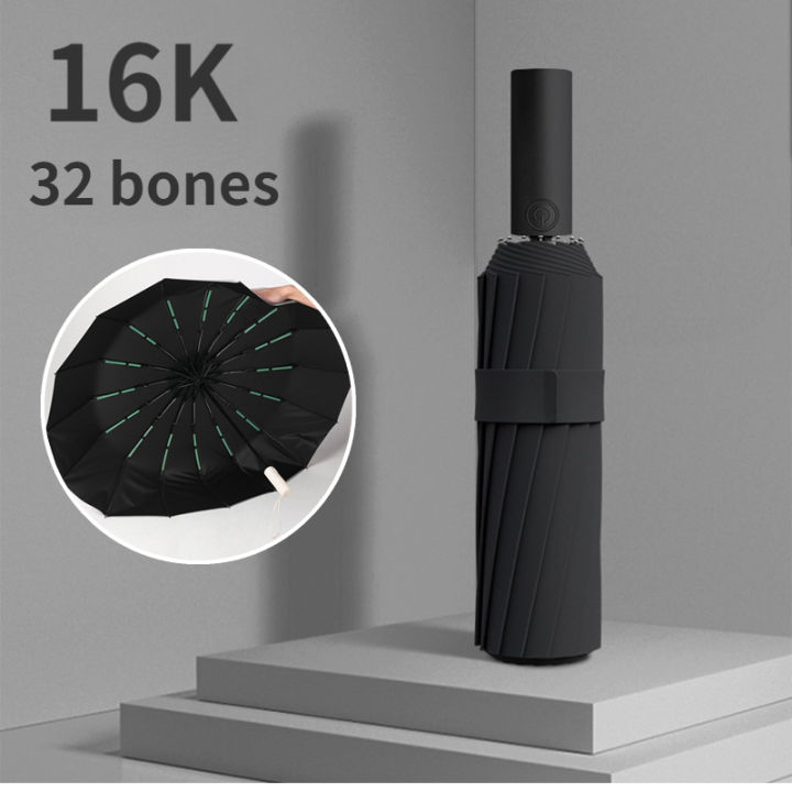 16K Double Bones Large Umbrella Men Womens Windproof Umbrellas Fully Automatic Folding Umbrella for Business Sun Rain Travel