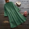 Women Casual Loose Linen Soild Button Long Sleeve Long Shirt Blouse Tops.