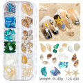 Marine series nail art jewelry, natural shell slices, abalone slices, starfish metal rivets, pearls, small stones.