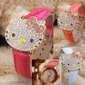 HELLOKITTY Kids' Watch GIRL'S Girls Girl'S Watch KT Gato Negro Cute Man-made Diamond Flip Belt Electronic Watch. 