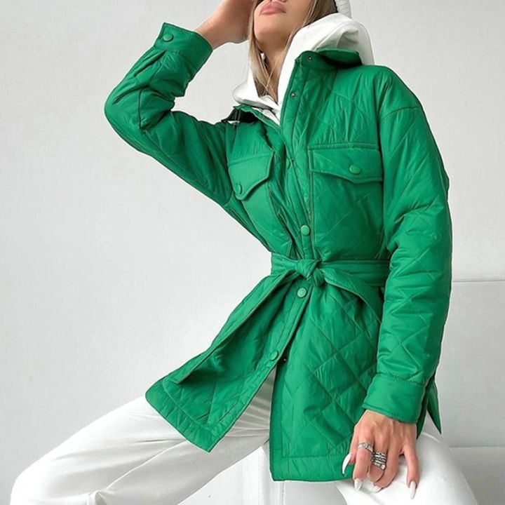 SHUJIN%20Plaid%20Quilted%20Jacket%20Women%20Loose%20Thin%20Puffer%20Parkas%20Coat%20Vintage%20Belted%20Outwear%20Autumn%20Winter%20Ladies%20Oversize%20Coat%20-%20Image%204