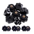 15Pcs M6 Star Knob Clamping Handle Nut Through Hole Set Brass Female Threaded Handle Screw on Knob Grip Black Plastic.
