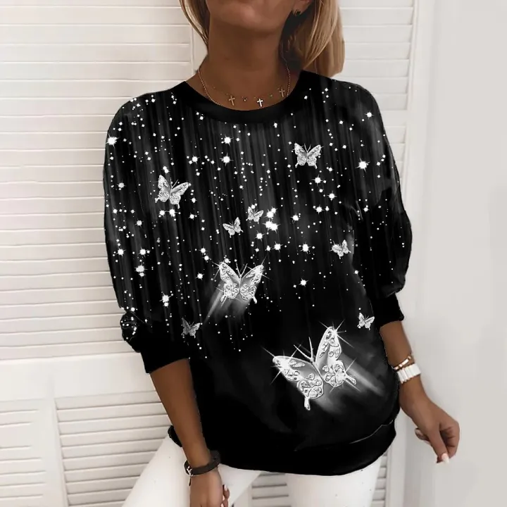Long%20Sleeve%20Fashion%20Top%20Round%20Neck%20Oversized%20T-shirt%20Autumn%20Winter%20Women's%20Simple%20Style%20Pullover%20Sweater%20Butterfly%20Print%20Tee%20-%20Image%206