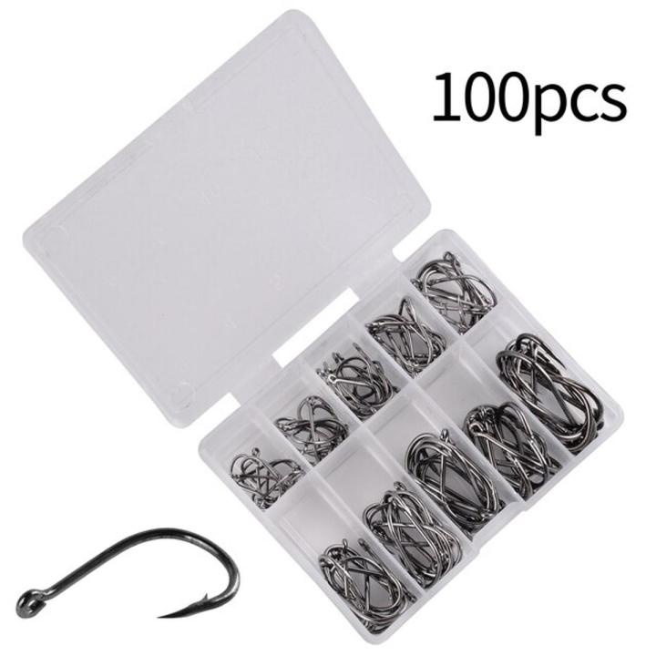 100Pcs Fishing Hooks Set Carbon Steel Single Circle Fishing Hook Fly Fishing Jip Barbed Carp Hooks Sea Tackle Accessories Jessica