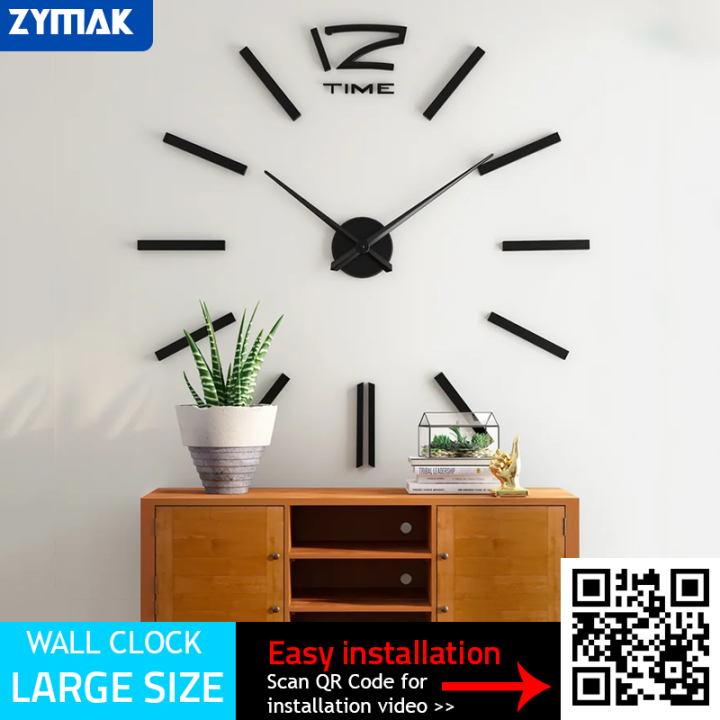 Zymak WP-55PB Glossy Acrylic 3D Sticker Type Wall Clock Large Size DIY Wall Clock