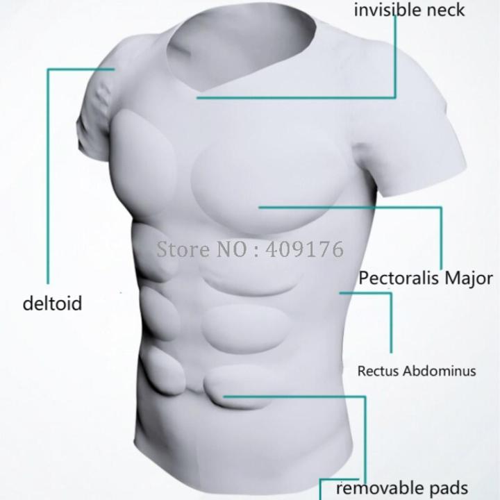 ABS 8 Pack Muscle Body Shirts Men Removable Pads Shaper Abdominal Underwear Corset Power Tops Invisible Undershirts Prayger