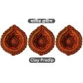 Soil Pradip (3 Piece Set)  Terracotta Oil Lamp / Diya Lamp / LED Light / Handmade Traditional Pooja Earthen Clay. 