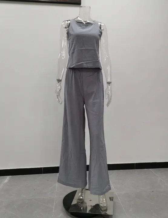 Lounge%20Wear%20Ladies%20Casual%202pcs%20Pants%20Set%20Home%20Clothes%20Wide%20Leg%20Linen%20Cotton%20Two%20Piece%20Pants%20Women's%20Homewear%20Sets%20-%20Image%208