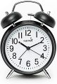 FLOITTUY {Loud Alarm for Deep Sleepers) 4'' Twin Bell Alarm Clock with Backlight for Bedroom and Home Decoration(Black). 