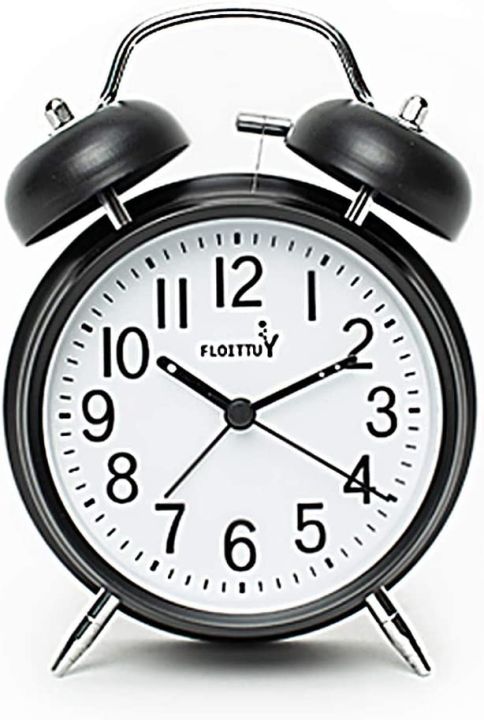 FLOITTUY {Loud Alarm for Deep Sleepers) 4'' Twin Bell Alarm Clock with Backlight for Bedroom and Home Decoration(Black)