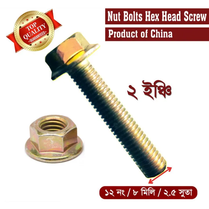 Nut Bolts 2 inch (4PCS) 12 No. Hex Head Metric Bolts Screw of China