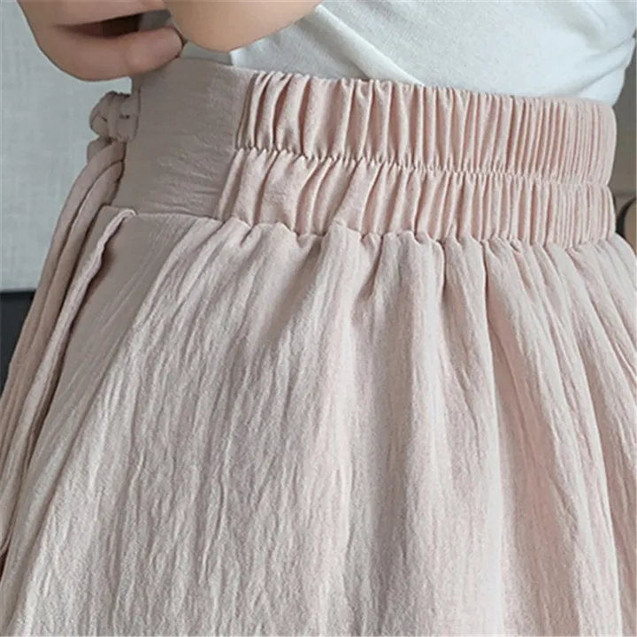 Seoulish%20Cotton%20Pleated%20Long%20Skirts%20for%20Women%202024%20New%20Summer%20Spring%20Elegant%20Solid%20Elastic%20High%20Waist%20A-Line%20Midi%20Skirts%20Female%20-%20Image%206