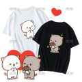 Cute Peach Cat Cartoon Couple Print Shirt Unisex Shirt Gray Sent Flowers To Peach T Shirt New Style Lovers' Clothes Casual Tee. 