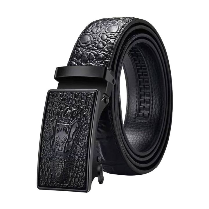 Durable Man Vintage Casual Business Belts Crocodile Pattern Waist Band Leather Belt Automatic Buckle Waistband