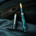 Hongdian N7 Blue Peacock Resin Piston Fountain Pen, Iridium Extra Fine Nib Classic Pen, Smooth Writing Pen with Metal Box. 
