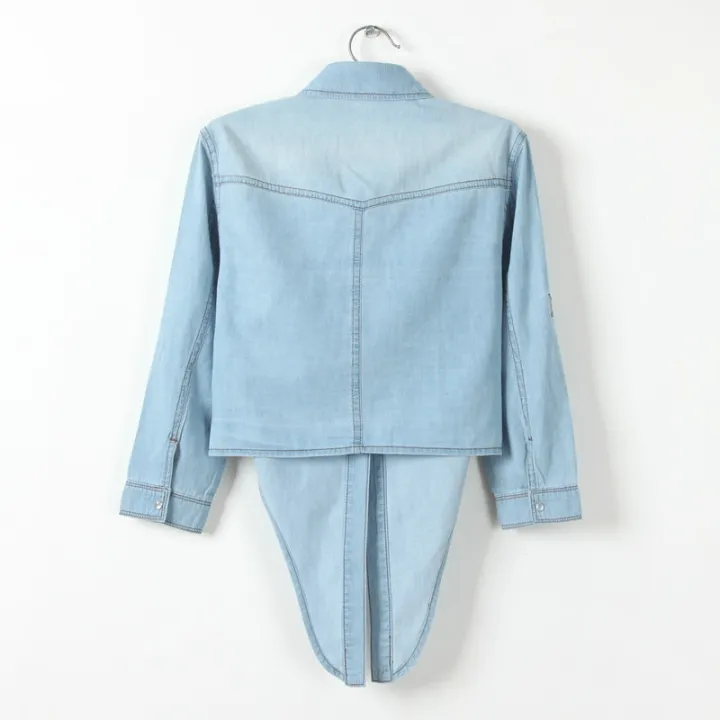 Girls%20Slim%20Top%20New%20Summer%20Women%20Casual%20Cropped%20sleeves%20Shirt%20Female%20Denim%20Shirts%20women's%20Fashion%20Short%20Blouse%20XZ120%20-%20Image%205