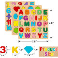 Niko ABC Alphabet Digital Puzzle Wooden Toys Kid Number Letter shape Matching Jigsaw Board 20x20cm. 