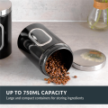 3 PCS Kitchen Canister Set with Secure Lids&Viewing Window Black Stainless Steel Suitable for Sugar, Tea, Coffee, Etc -Multi Food Storage Jars.