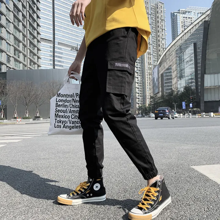 Men%20Casual%20Cargo%20Pants%20Solidckets%20Ankle-length%20Elastic%20Waist%20Fashion%20Streetwear%20All-match%20Korean%20Style%20Simple%20Chic%20Ins%20Loose%20-%20Image%203