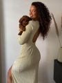 Side with Me Long Sleeve Bodycon Robe Split Dress Women 2022 Summer Backless Casual Holiday Evening Woman Party Dresses. 