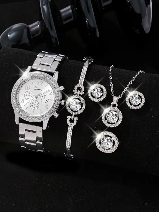 5%20PCS%20Set%20Silver%20Luxury%20Watch%20Women%20Ring%20Necklace%20Earrings%20Rhinestone%20Fashion%20Wristwatch%20Female%20Casual%20Watches%20Bracelet%20Set%20-%20Image%204