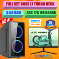 Full set Core i7 Desktop Computer RAM 8GB SSD 128GB HD 500GB CPU Deep Cooling High Performance PC. 