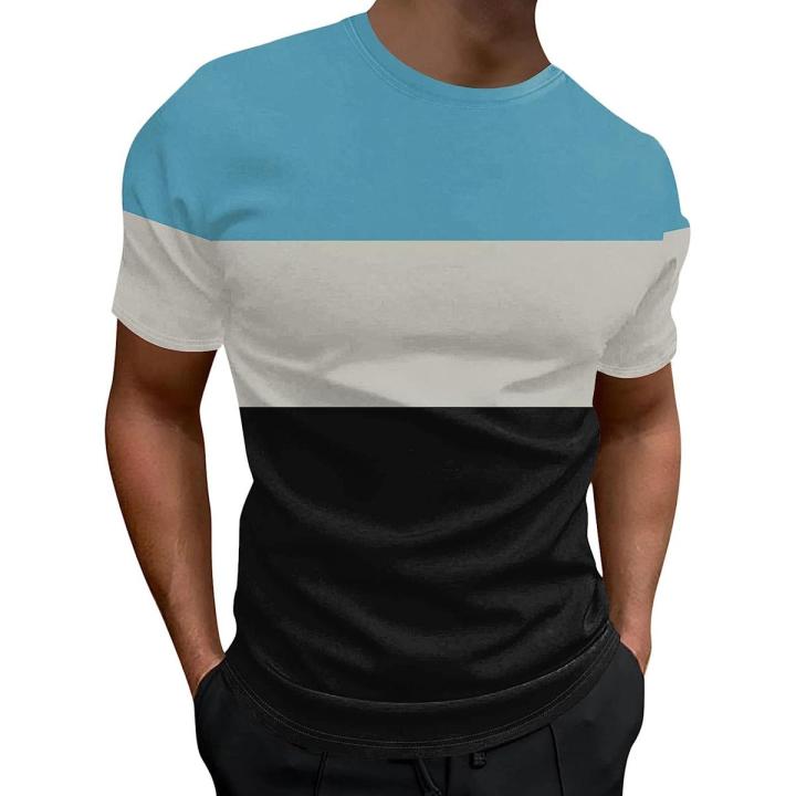 Mens Color Block T Shirt Summer Tops Crew Neck Basic Tees Slim Fit Sport Tshirt Stylish Shirts Blouse