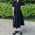 College Style Dress over the Knee Student Sweet Mori Girls Suit Collar Korean Style Slimming Mid-LengthaWord Skirt Summer.
