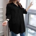 Mid-Length White Shirt for Female Students Loose Base Korean All-Match Simple Large Size Women's Shirt Sun Protection Clothing.