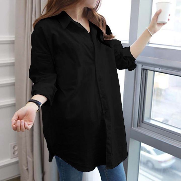 Mid-Length%20White%20Shirt%20for%20Female%20Students%20Loose%20Base%20Korean%20All-Match%20Simple%20Large%20Size%20Women's%20Shirt%20Sun%20Protection%20Clothing%20-%20Image%203
