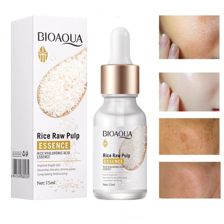 BIOAQUA Rice Raw Pulp Essence, Hyaluronic Acid Rice SerumImprove Hyperpigmentation, Boost Collagen, Vitality Shrink Pores Skin Care-15ml