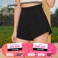 Lovito Casual Plain Basic Flared Leg Shorts for Women L24ED037 (Black). 