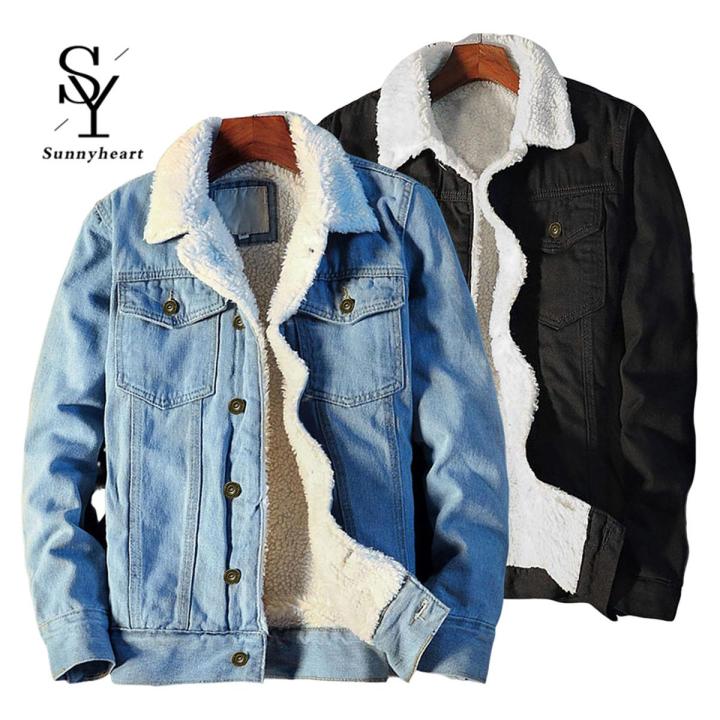 Sunnyheart Denim Jacket Single  Pockets Jean Winter Jackets For Men
