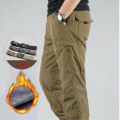 Men's Cargo Pants Winter Casual Warm Thicken Fleece Pants Men Cotton Multi Pockets  Military Baggy Tactical Pants. 