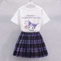 College Style T-shirt Short Summer New Girls JK Set Children's Clothing Fashionable Pleated Skirt.