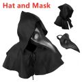 Halloween Plague Doctor Mask and Shawl Costume Cosplay Props Long Nose Beak Leather Masks for Adult Reaper Cloak Black Hat.