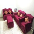 turkey Sofa Cover 2 + 2 + 1 = 5 Seater kather sofa[ as like picture] Stitched Spandex Fabric - sofa cover maroon colour. 