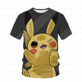 New Cute Pocket Monster Pikachu T-shirt Children's Cute Game Cartoon Print Fashion Harajuku Casual Short Sleeve Garment 4T-14T. 