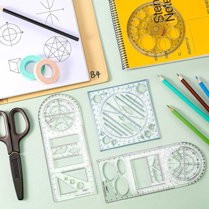 4Pcs%20Multifunctional%20Geometric%20Ruler%20Measuring%20Drawing%20Ruler%20Plastic%20-%20Image%207