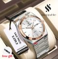 POEDAGAR 930 Business Luminous Stainless Steel Quartz Men’s Watch- Silver Blue & Rose Gold.
