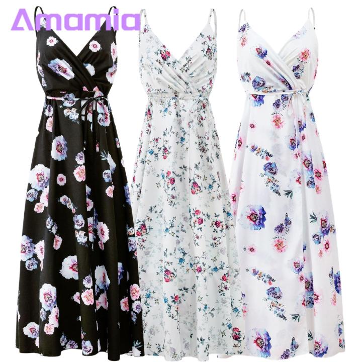 Amamia%20Party%20Dress%20Deep%20V%20Neck%20Floral%20Print%20Waist%20Tight%20Slit%20Hem%20Dress%20-%20Image%205