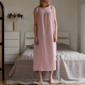 Women's Fashaionable Organic Cotton Dress Crepe Pink Sleeveless Extra Long Dress.