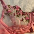 Pink Lingerie Woman Lace Transparent Underwear Fairy Embroidery Brief Sets Delicate Bra Panties Kits Breves Sets. 